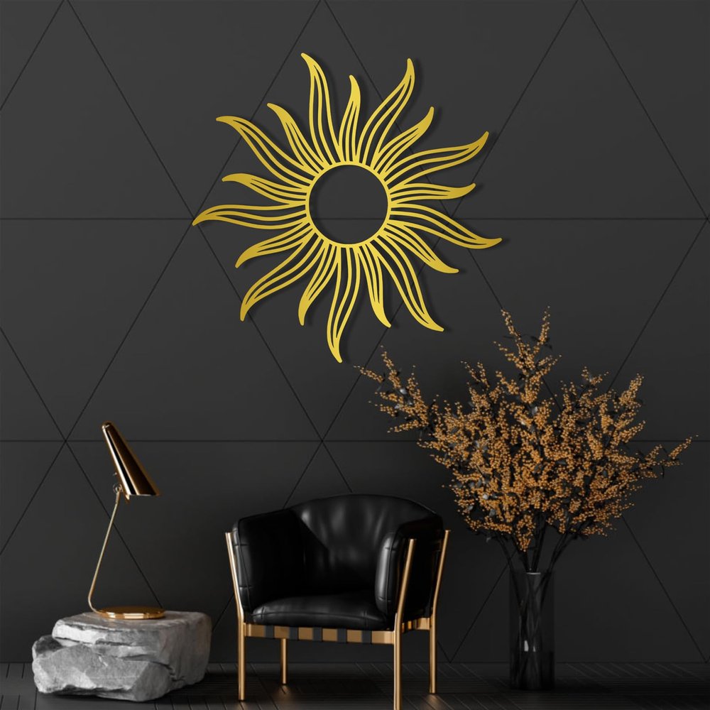 Boho Sun Metal Wall Art, Metal Sun and Moon Wall Decor, Large Earthy Celestial Sign, Minimalist Bohemian Art, Sunshine Signs for Home Decor, Housewarming Gifts (Gold, 35"x35" | 90x90cm)