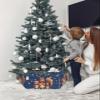 Christmas Tree Collar Tree Box Stand Cover,Christmas Artificial/Pencil/Silm/Skinny Tree Ring 6 Packs Collapsible Tree Skirt for Christmas Xmas Tree,Squirrels Family Snowflake Navy Blue 17"x10" view 3