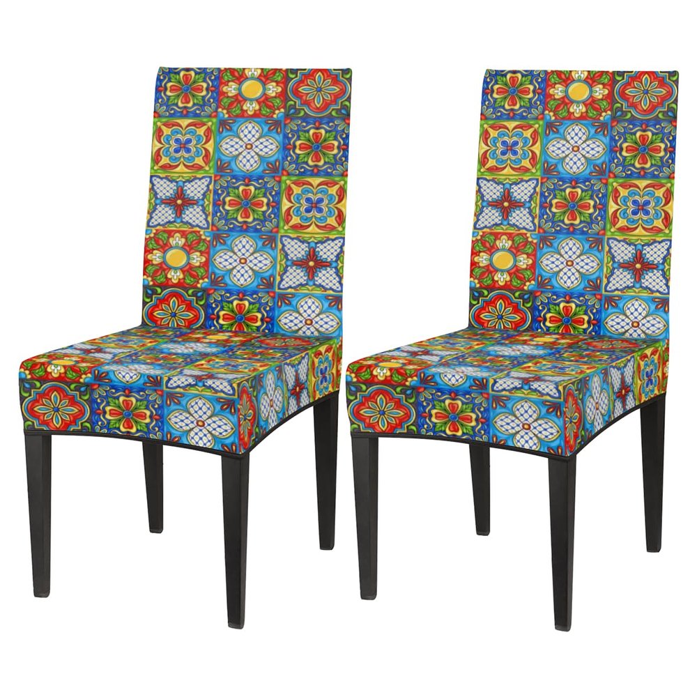 bisibuy Ethnic Folk Ornament Chair Covers for Dining Room 2 Pack Stretch Parson/Dining Chair Slipcover Universal Fit Chair Protector for Home,Dining Room, Restaurant,Banquet