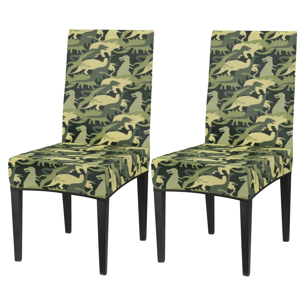 Dino Comouflage Military Chair Covers for Dining Room 2 Pack Stretch Parson/Dining Chair Slipcover Universal Fit Chair Protector for Home,Dining Room, Restaurant,Banquet