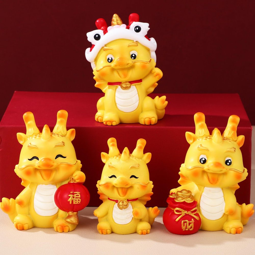 BESPORTBLE 4Pcs Chinese New Year Decorations 2024 Dragon, Mini Resin Year of Dragon Figurine Desktop Ornaments Chinese Zodiac Decoration