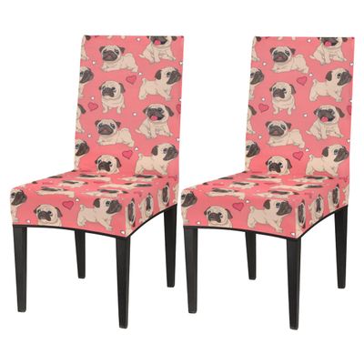 bisibuy Pugs Heart Shape Chair Cover Set of 2 Dining Room Chair Slipcover Kitchen Stretch Parson Chair Covers Protect for Party, Banquet, Home Decor