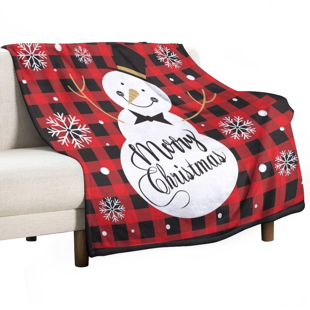 Christmas Blanket Winter Red Black Buffalo Plaid Cartoon Cute Snowman Soft Cozy Lightweight Throw Blanket for Bedroom Living Room Dorm Chair Sofa Travel 60x80in