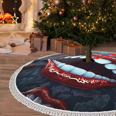Christmas Tree Skirt with Tassel 48" The Lip Screams Christmas Tree Mat Cover Xmas Tree Skirt for Xmas Holiday Party Christmas Decoration Ornaments Tassel Tree Skirt for Happy New Year