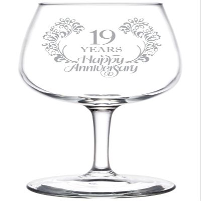 (19th) Elegant Floral Happy Anniversary Wedding Ring Inspired Wine Taster Glass