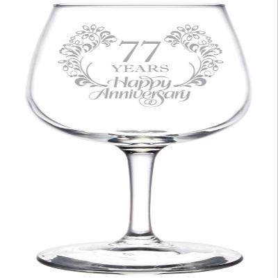 (77th) Elegant Floral Happy Anniversary Wedding Ring Inspired Wine Taster Glass