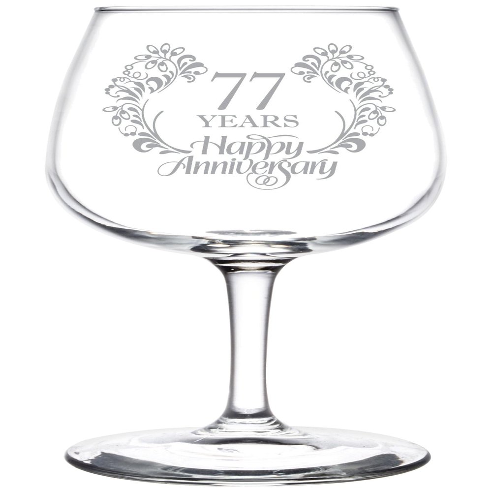 (77th) Elegant Floral Happy Anniversary Wedding Ring Inspired Wine Taster Glass