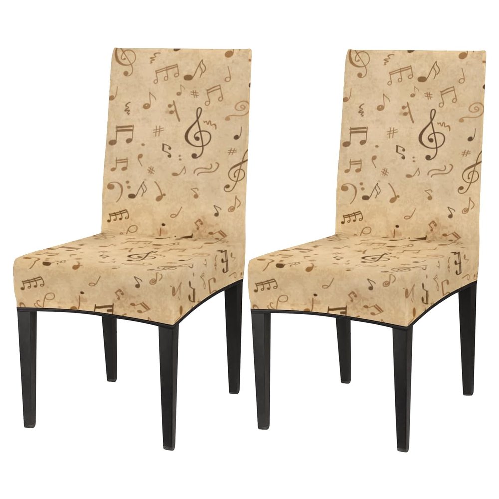 bisibuy Retro Music Notes Dining Chair Slicovers Stretch Chair Covers for Parsons Chair Slip Cover Removable Washable Chair Covers Protector for Dining Room, Hotel, Ceremony, Set of 2