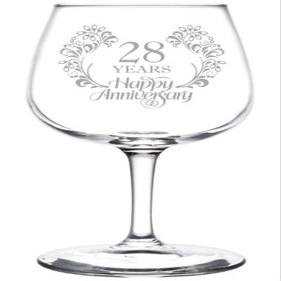 (28th) Elegant Floral Happy Anniversary Wedding Ring Inspired Wine Taster Glass