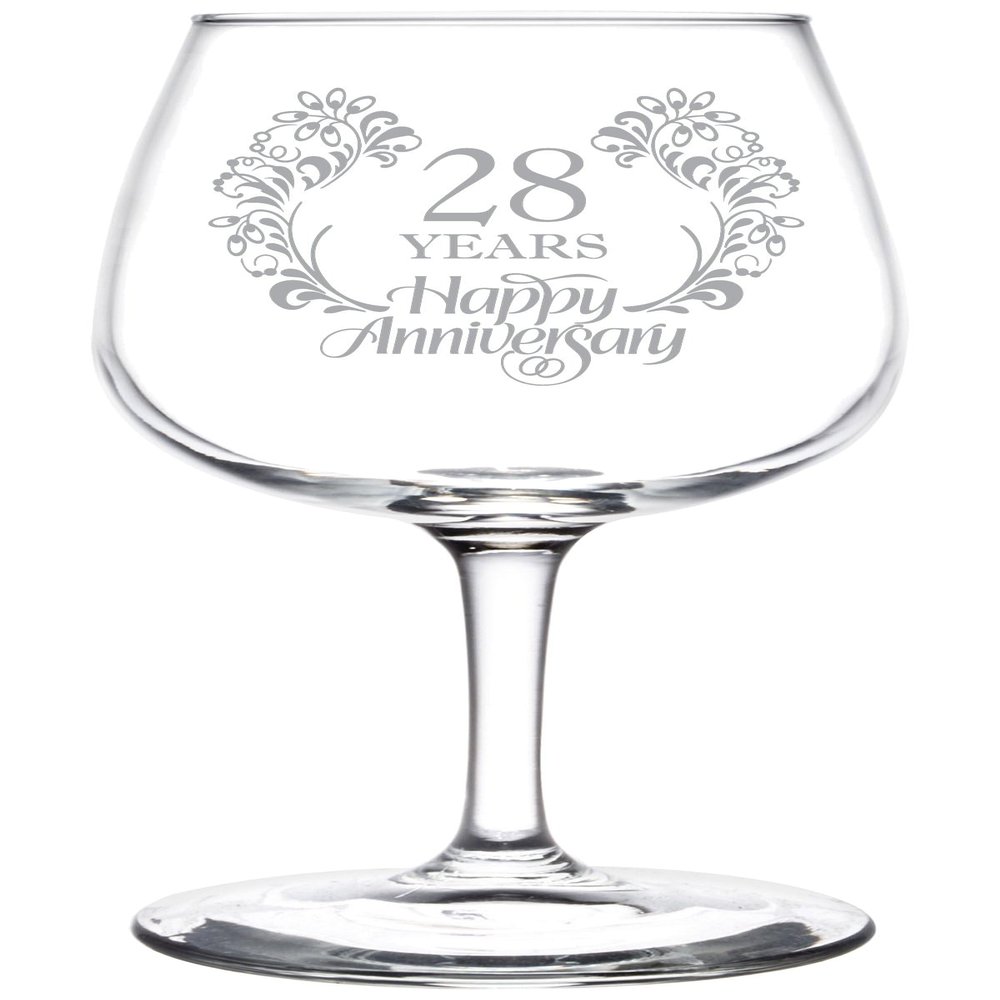 (28th) Elegant Floral Happy Anniversary Wedding Ring Inspired Wine Taster Glass