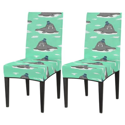 bisibuy Cartoon Walrus Chair Covers for Dining Room Set of 2 Stretch Dining Chair Covers Protectors Removable Kitchen Parson Chair Slipcovers for Home and Banquet Decor