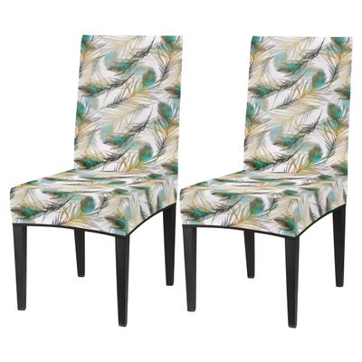 bisibuy Peacock Feathers Tropic Chair Covers for Dining Room Set of 2 Stretch Parsons Chair Slipcover Removable Dining Chair Protectors for Kitchen, Dining Room, Party, Banquet