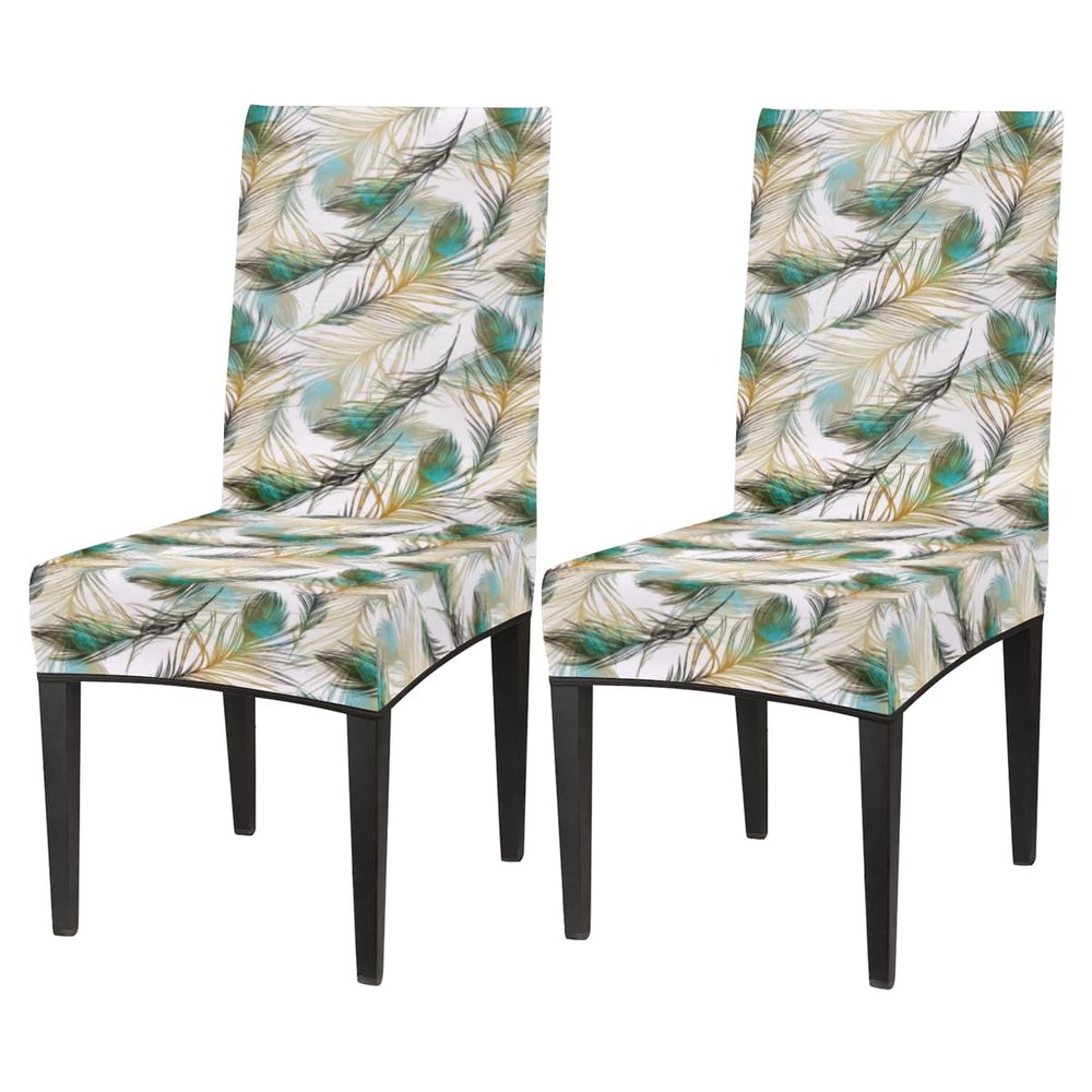bisibuy Peacock Feathers Tropic Chair Covers for Dining Room Set of 2 Stretch Parsons Chair Slipcover Removable Dining Chair Protectors for Kitchen, Dining Room, Party, Banquet