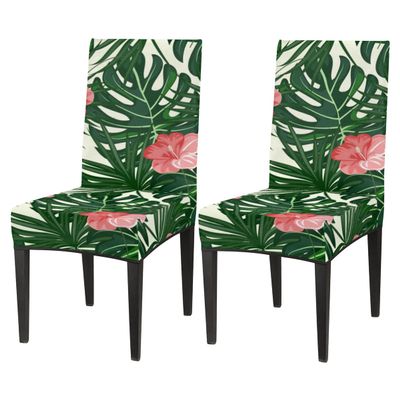 bisibuy 2 PCS Stretchy Dining Chair Covers Palm Leaf Petals Chair Covers for Dining Room Parsons Chair Slipcover Chair Protectors for Hotel, Dining Room, Ceremony, Banquet Wedding Party