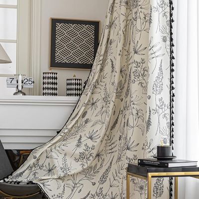 Erbnaryx Boho Floral Curtains French Country Farmhouse Curtains 96 Inches Long Light Filtering Window Rod Pocket Drapes for Living Room 2 Panels-Grey Floral