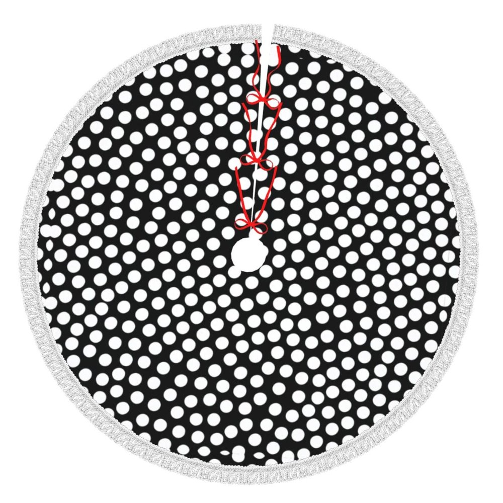 Black and White Dot Print Tassel Christmas Tree Skirt Xmas Tree Skirt Holiday New Year Party Christmas Party Decor. 30 in 36 in 48 in