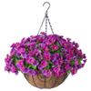 Ammyoo Artificial Hanging Flowers with Basket, Faux Silk Petunias Flower Arrangement, Coconut Lining with Morning Glories Fake Plants Patio Garden Porch Deck Spring Summer Decor(Lotus and Fuchsia) view 1