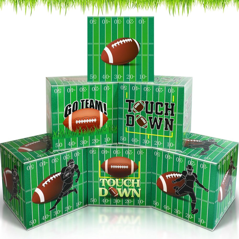 Hushee 6 Pcs Large Football Party Decorations 12 Inch Football Cardboard Box Backdrop Bowl Party decor Props Boxes for Birthday table centerpieces Supplies