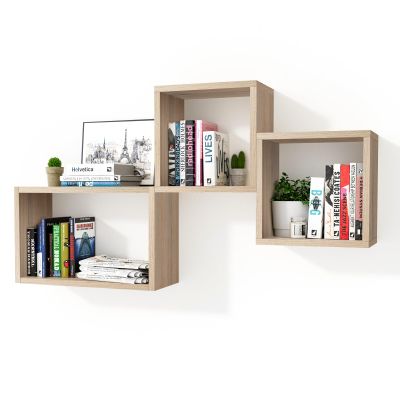 Kaboon Wall Mount Shelf Set of 3, Floating Cube Shelves for Space Discovery Home and Commercial Use, Large Size Shelves Set, Oak