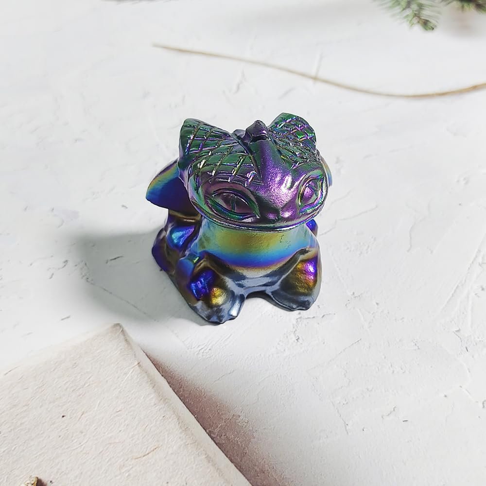 Natural Quartz Crystal Toothless Fly Dragon Figurine Reiki Healing Crystal Stone Skull Statue Crafts Halloween Home Decoration (Titanium Coated)