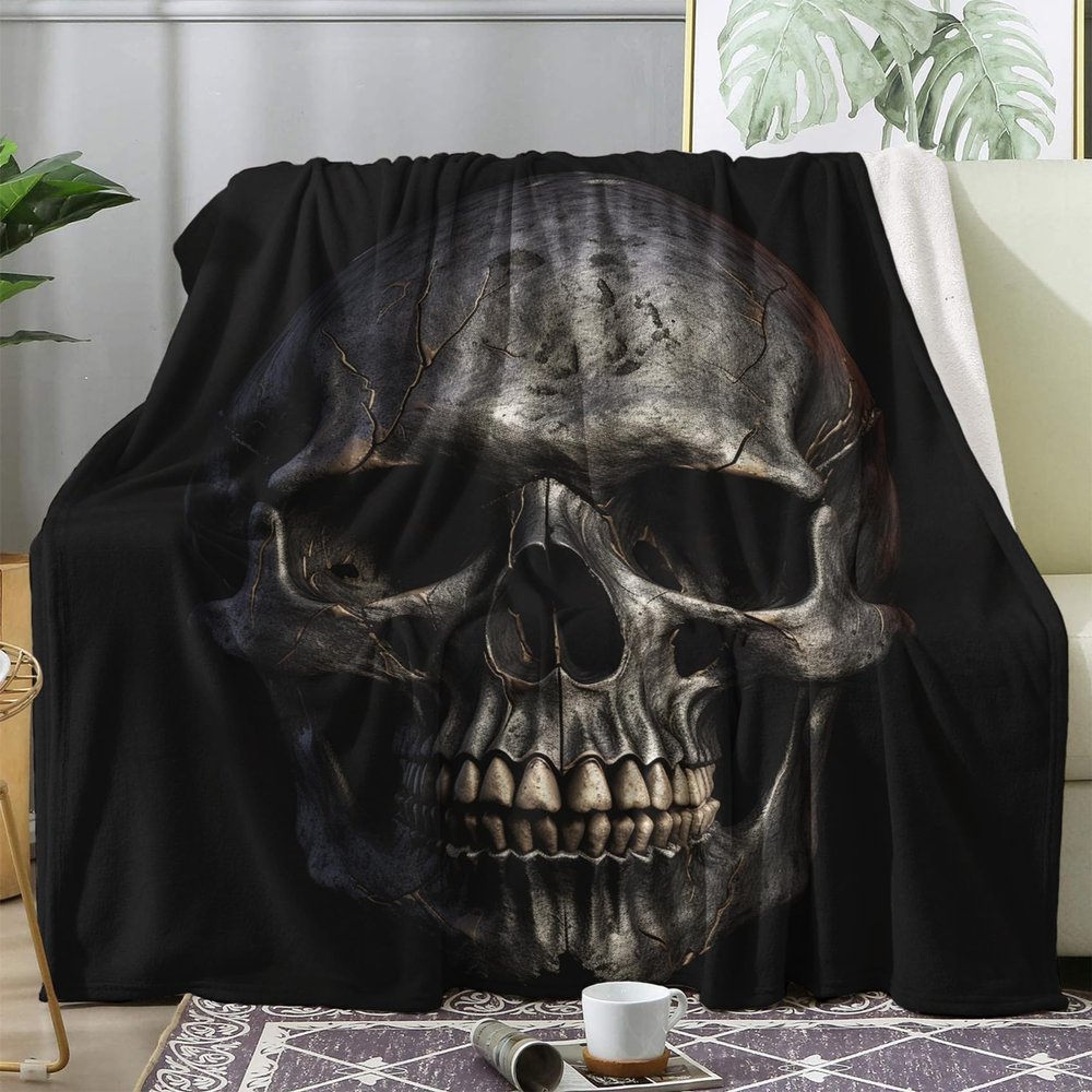 zcwl Skull Blanket Twin Size, Gothic Fleece Throw Blanket for Couch Bed Sofa, Goth Skeleton Patterned Blankets and Throws, Super Soft Cozy Plush Flannel Blanket, 60x80, Decor & Gift