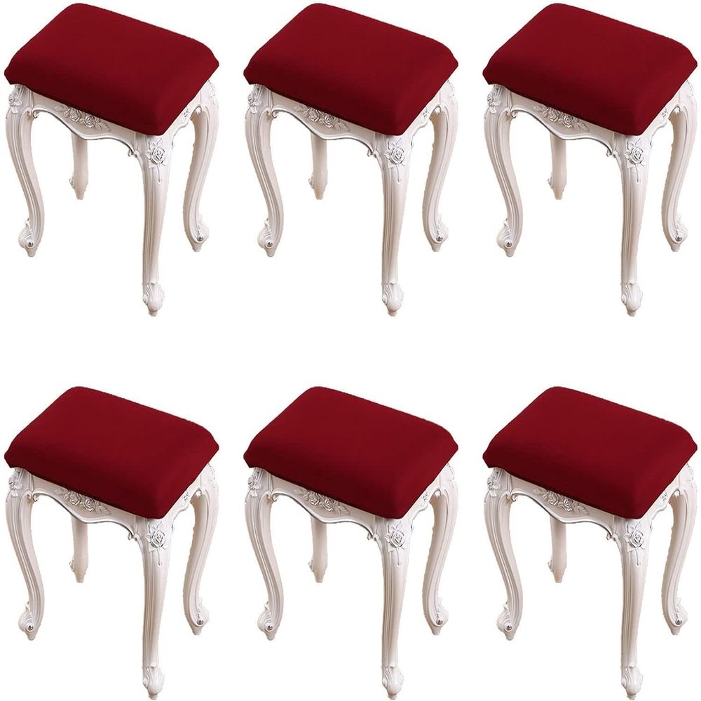 LUXRUB Stretch Bar Stool Covers 2/4/6 PCS Rectangle Barstool Chair Slipcovers Elastic Vanity Stool Cover Soft Washable Counter Stool Covers for Wooden Metal Bench (Color : Claret, Size : Set of 6)