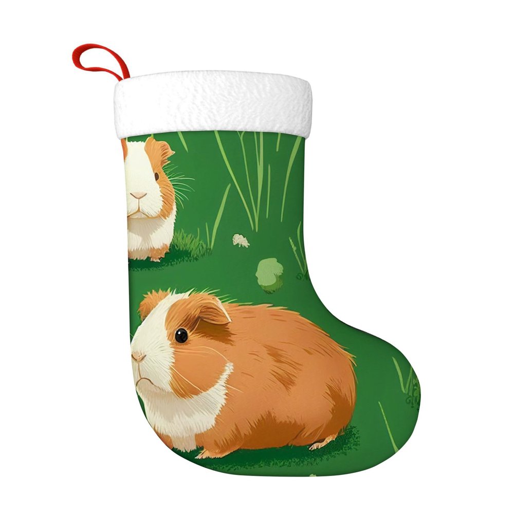 Yioniii Christmas Stockings,Guinea Pigs on Green Background Fabric in The Style Pattern Xmas Stocking, Holiday and Family Stocking for Fireplace Christmas Holiday Party Decoration 18 Inches Brown