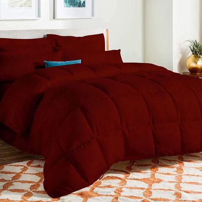 AHJ Beddings Full-XL Size 8 Piece Bed in a Bag 600 Thread Count 100% Egyptian Cotton - (500GSM Comforter Set with 19 inch Deep Fitted, Flat, Bed Skirt, Pillowcases & Shams) - Burgundy