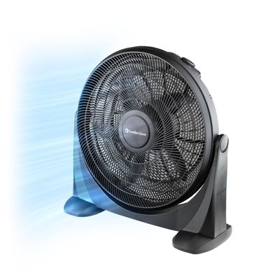 Comfort Zone 20-Inch High-Velocity Floor Fan with 3 Speeds, 180 Adjustable Tilt  Powerful Bedroom Fan for White Noise & Cooling, Black