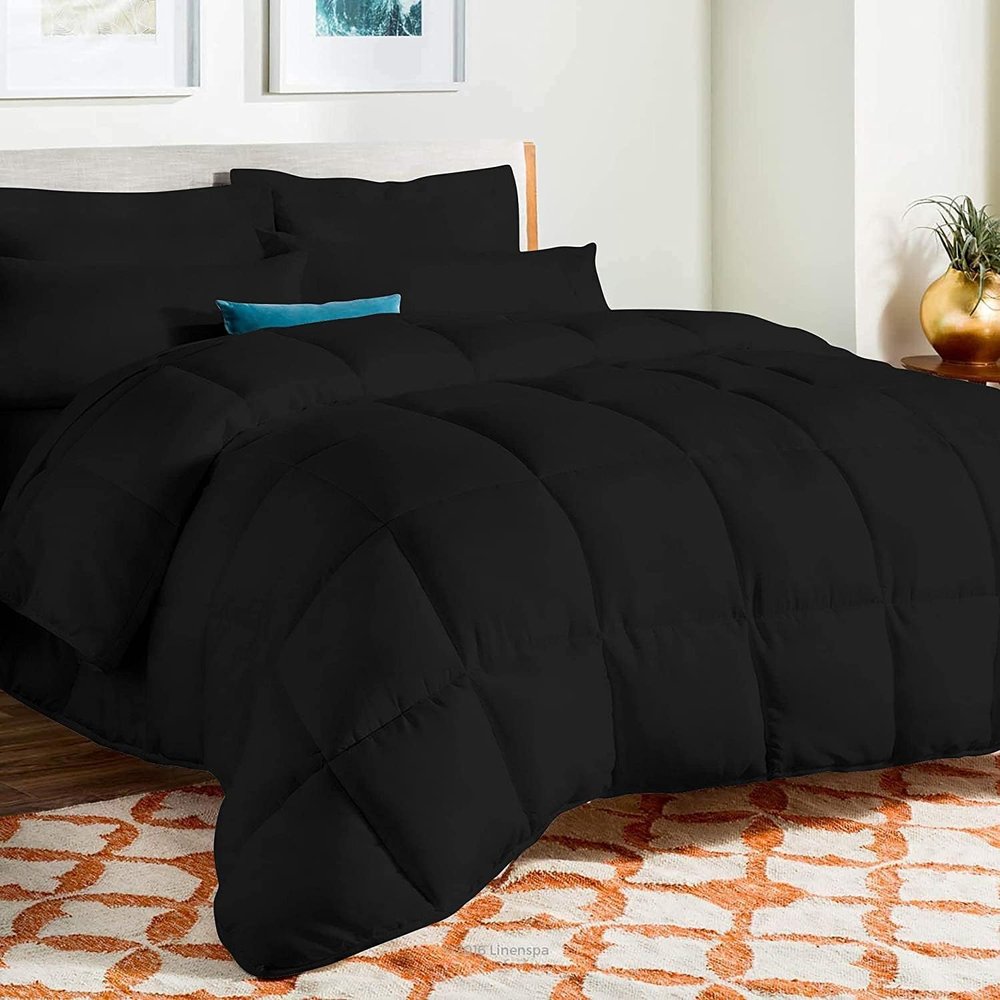 AHJ Beddings Olympic Queen Size 8 Piece Bed in a Bag 600 Thread Count 100% Egyptian Cotton - (500GSM Comforter Set with 19 inch Deep Fitted, Flat, Bed Skirt, Pillowcases & Shams) - Black
