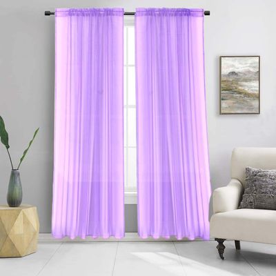 2PC Sheer Standard Size 52" Wide X 84" Lenght Solid Plain Color Soft Voile Sheer Window Curtain Panel Rod Pocket Drape Treatment for Multiple Use (Lilac Lavender)