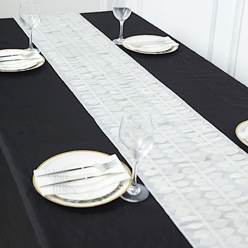 Balsa Circle 12x108 in Ivory 3D Leaves Petal Design Taffeta Table Runner Wedding Party Events Reception Catering Home Decorations Supplies