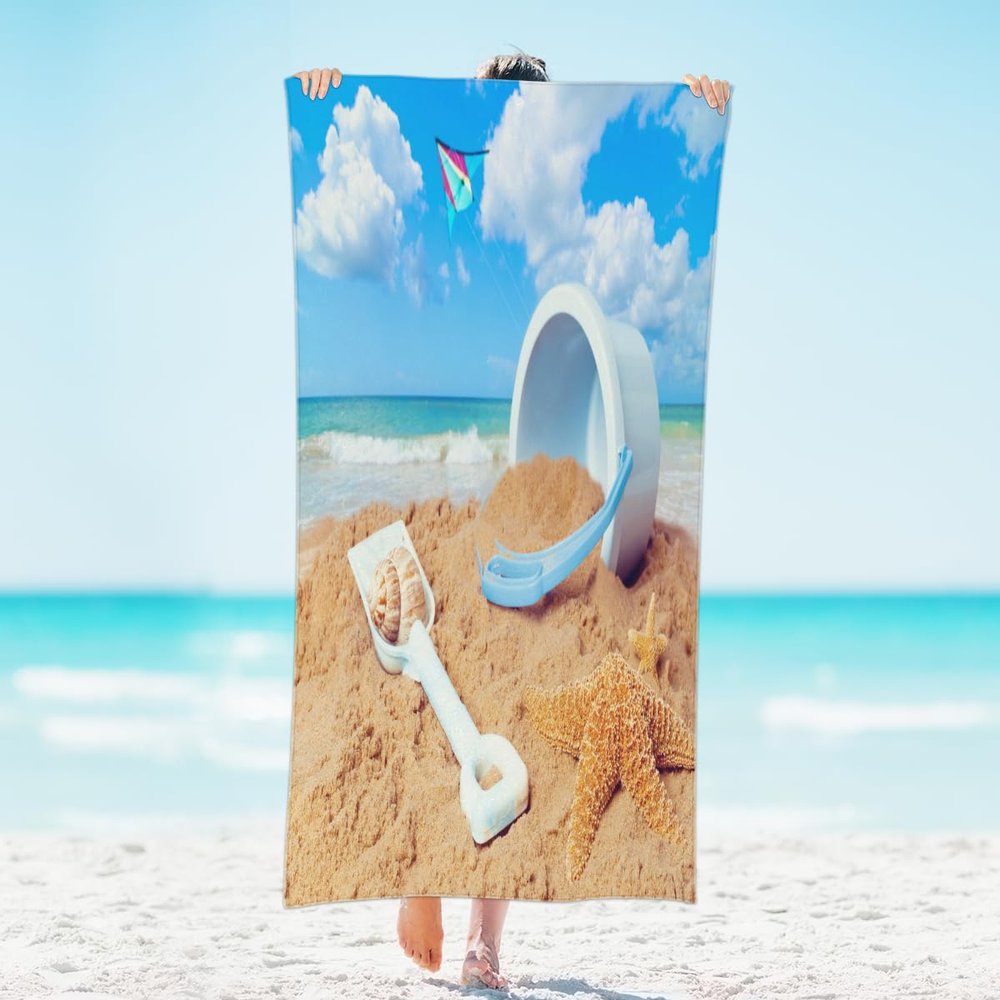evimo Quick Dry Beach Towel, Oversized Soft Beach Starfish Shell Bath Towel, Quick Dry Sandless Beach Towel for Bathroom, Pool, Outdoor Camping and Sports, 31 x 61 inches