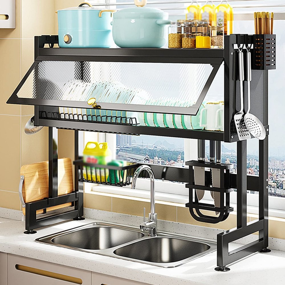 BiVoo Dish Drainers Over Sink Dish Drying Rack (25.5"-37.4"), Large Dish Drainer for Storage Kitchen Counter Organization Sink Dish Rack Display(Size : 65Cm)