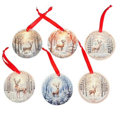 Christmas Ornaments Set of 6 - Assorted Deer Hanging Tree Decorations - Unbreakable Holiday Ornaments