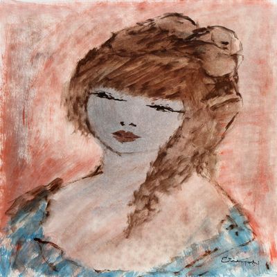 Roger Etienne, Portrait of Girl 107 Gouache On Paper, signed lower right