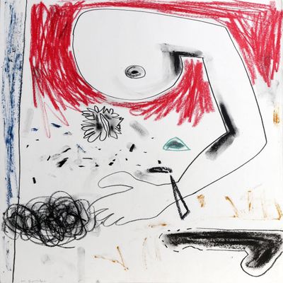 Unknown Artist, Abstracted Nude Pastels and Mixed Media on paper, signed Saito lower right