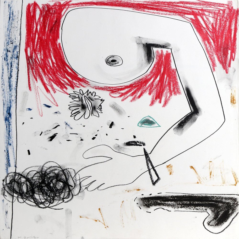 Unknown Artist, Abstracted Nude Pastels and Mixed Media on paper, signed Saito lower right