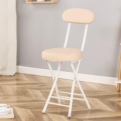 HCZION Folding Bar Stool Kitchen Stools Metal Classroom Stools Foldable Bar Chairs PU Upholstered Chairs Outdoor Dining Room Chairs (Color : Beige)