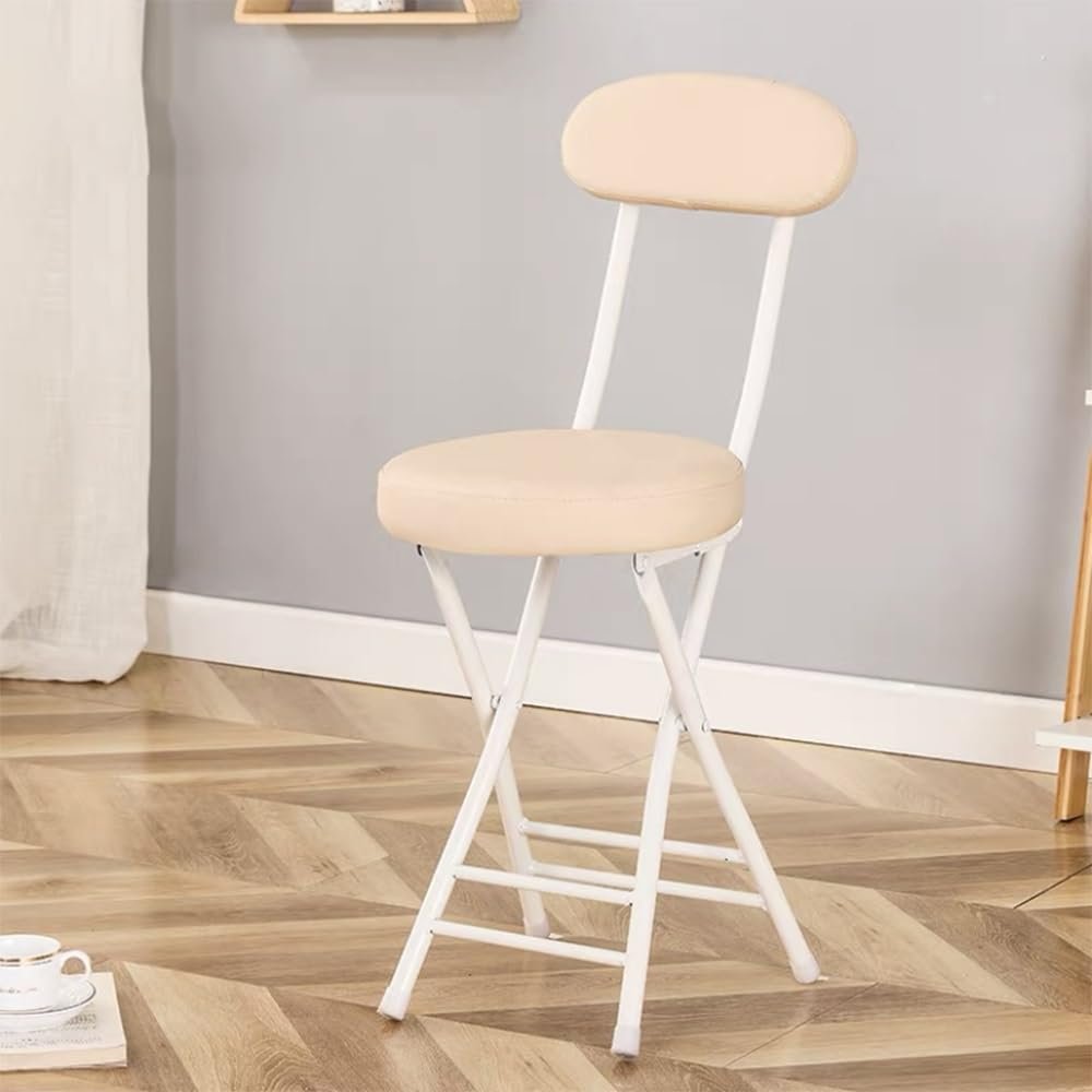 HCZION Folding Bar Stool Kitchen Stools Metal Classroom Stools Foldable Bar Chairs PU Upholstered Chairs Outdoor Dining Room Chairs (Color : Beige)