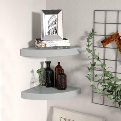 CIADAZ Corner Shelves 2 pcs Gray 9.8"x9.8"x1.5" MDF Corner Shelves Corner Wall Shelves Corner Shelf