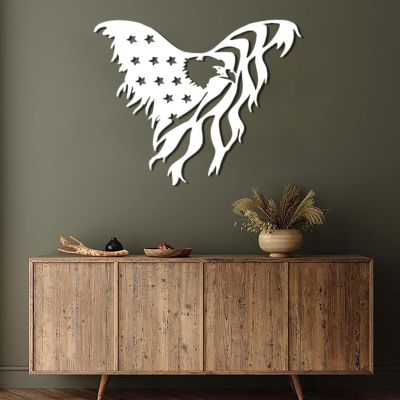Bald Eagle American Flag Wall Decor, American Flag Wall Decor, Eagle Metal Wall Art, Large Metal Wall Art, Metal Wall Art for Living Room, Patriotic Decor, Metal Wall Art (White, 29.9" x 24"|76 x 60.8 cm)