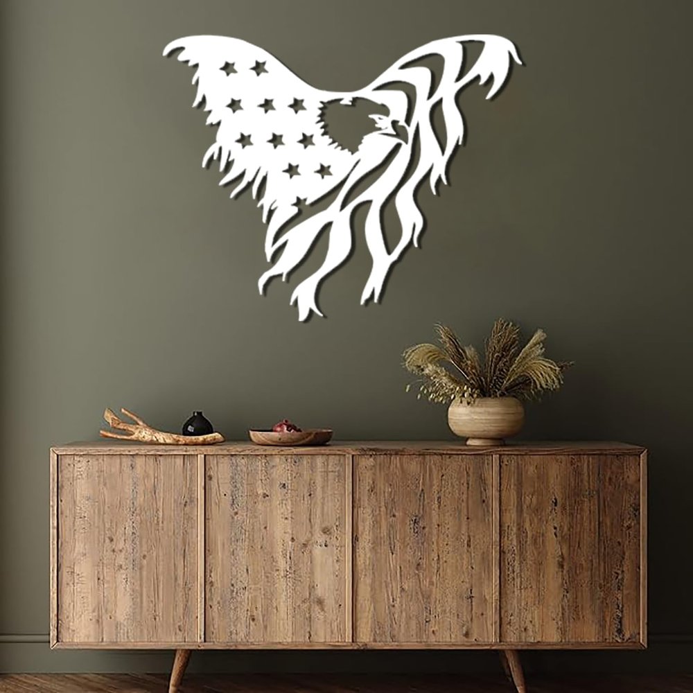 Bald Eagle American Flag Wall Decor, American Flag Wall Decor, Eagle Metal Wall Art, Large Metal Wall Art, Metal Wall Art for Living Room, Patriotic Decor, Metal Wall Art (White, 29.9" x 24"|76 x 60.8 cm)