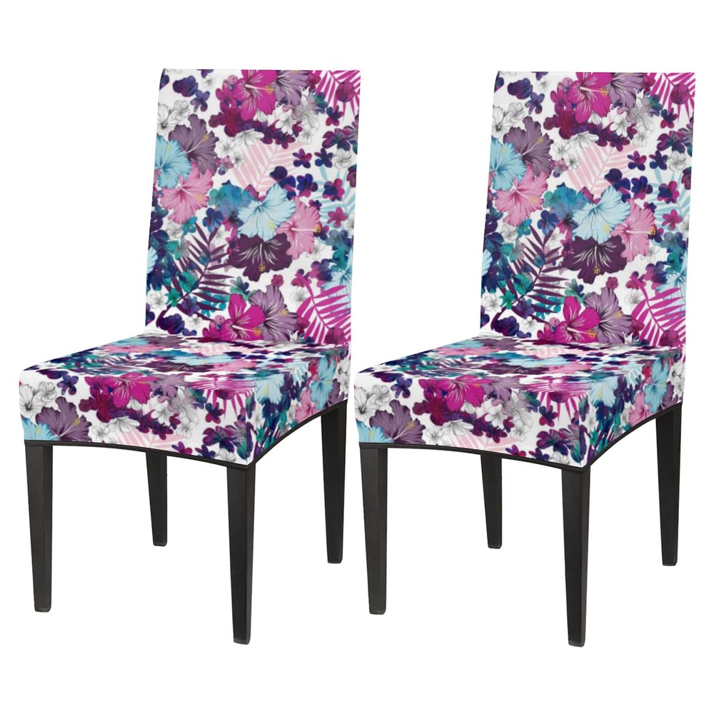 bisibuy Purple Blue Flower Chair Cover Set of 2, Vivid Floral Dining Room Chair Slipcover Kitchen Stretch Parson Chair Covers Protect for Party, Banquet, Home Decor Forros para Sillas de Comedor