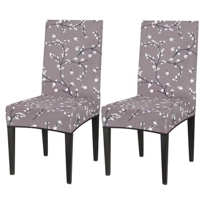 bisibuy Flower Pattern Chair Covers for Dining Room 2 Pack, Gray White Stretch Parson/Dining Chair Slipcover Universal Fit Chair Protector for Home,Dining Room, Restaurant,Banquet