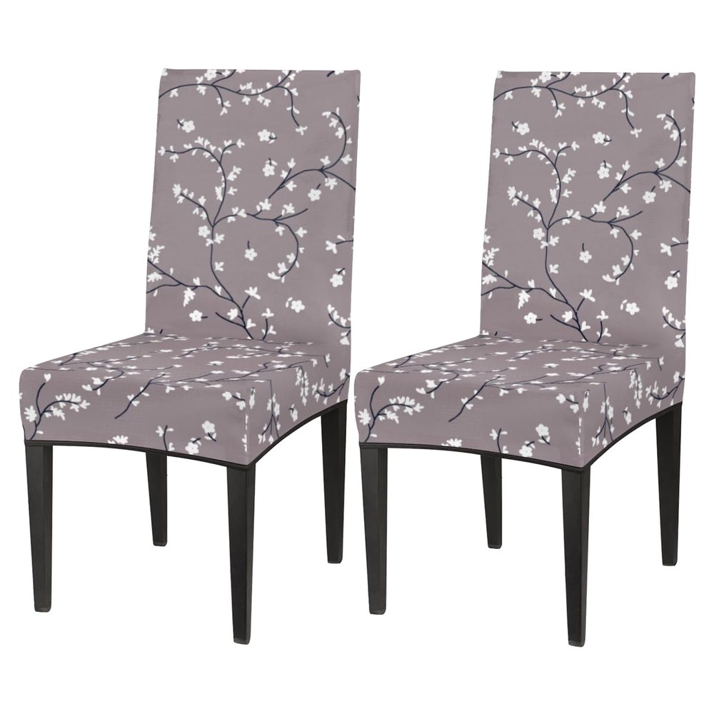 bisibuy Flower Pattern Chair Covers for Dining Room 2 Pack, Gray White Stretch Parson/Dining Chair Slipcover Universal Fit Chair Protector for Home,Dining Room, Restaurant,Banquet