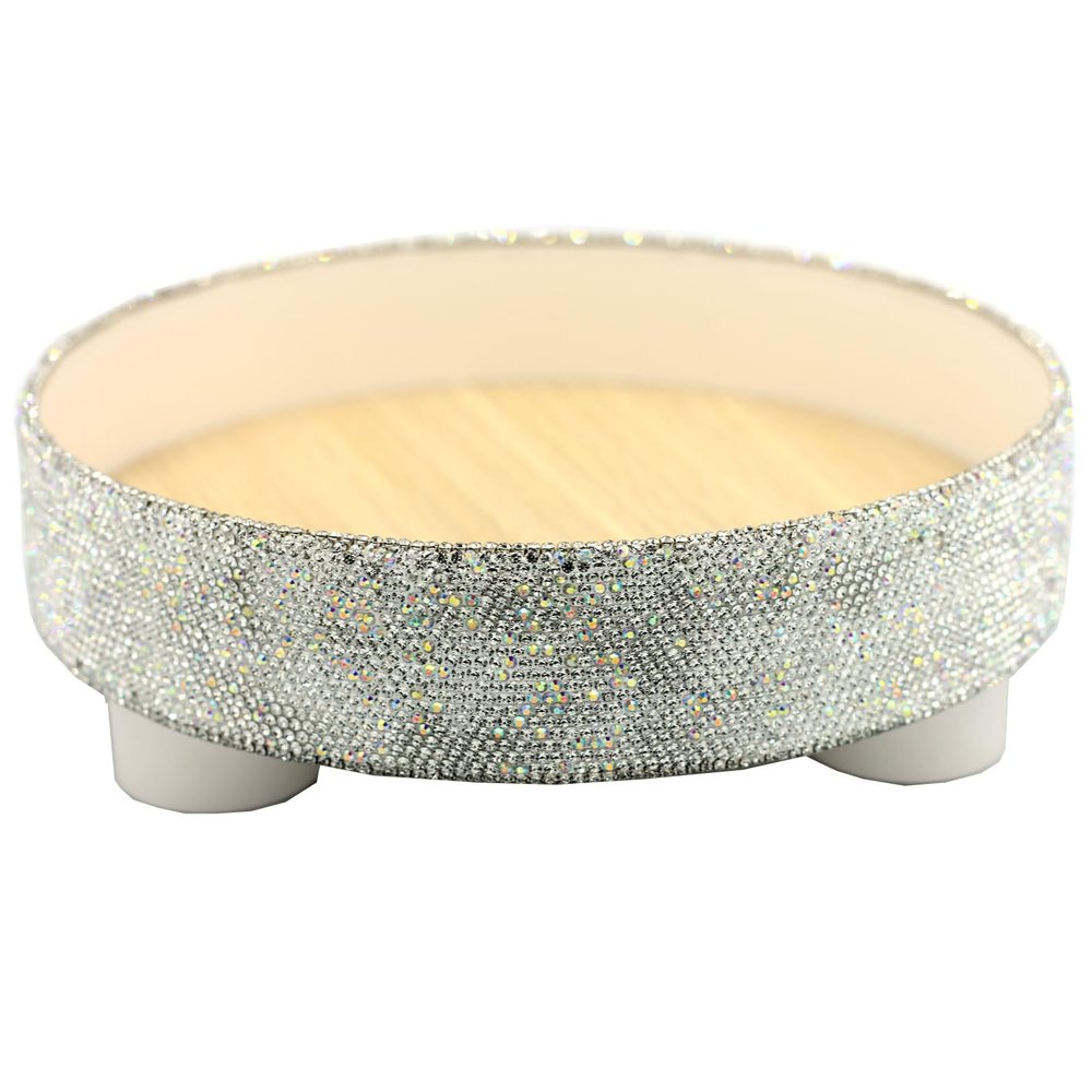 Bestbling Bling Rhinestone Round Decorative Ottoman Coffee Table Perfume Living Room Kitchen Serving Tray - Stylish, Sturdy and Jewelry Tray Storage for Home Decor (Silver)