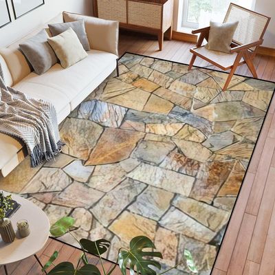 Area Rug Texture Stone Wall Cladding Seamless Flagstone Detail Outdoor Washable 6x9 feet Large Rugs for Bedroom Kitchen Living Room Non Slip Outdoor Carpets Soft Mats for Home Playroom Decor