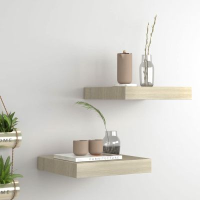 Camerina Wall Shelves 2 pcs Oak 9.1"x9.3"x1.5" MDF Shelving Wall Mounted Shelves for Bedroom Shelves for Wall Wall Shelves