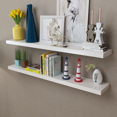 Camerina 2 White MDF Wall Display Shelves Book/DVD Storage Shelving Wall Mounted Shelves for Bedroom Shelves for Wall Wall Shelves